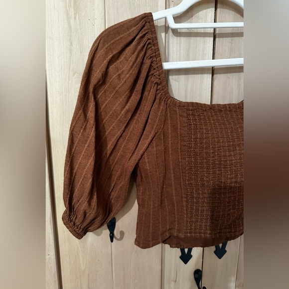 American Eagle Brown Embroidered Cropped Cotton Blouse - Picture 5 of 5